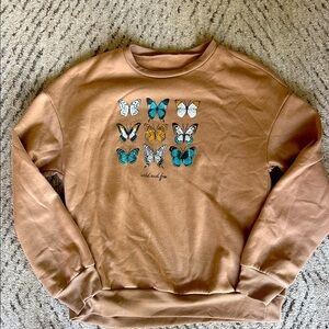 Women's Tan Sweater with Butterfly Design